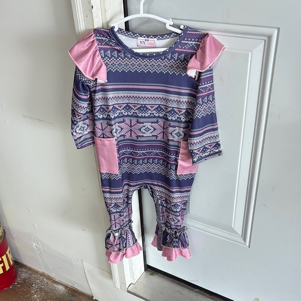 Pink and Purple Patterned Baby Romper